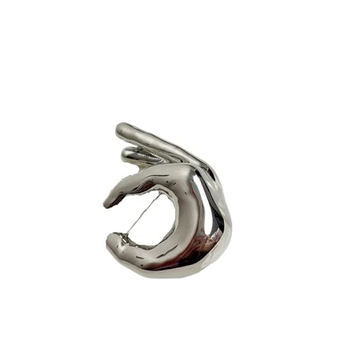 MKEMQXBEP Legierung OK Geste Brosche Schmuck Zubehör Metall glänzend Kleidung Pin(Silver 1PC) von MKEMQXBEP