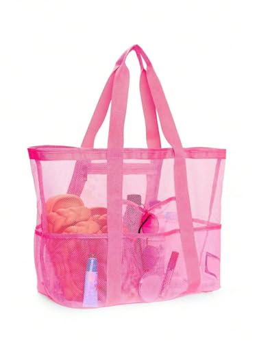 MKEMQXBEP Mesh-Strandtasche mit Reißverschlusstasche for die Familie, Pooltasche for Spielzeug und Urlaubsutensilien(ROSE RED 1PC) von MKEMQXBEP