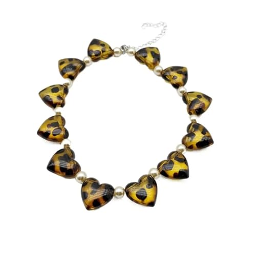 MKEMQXBEP Mode Leopard Blume Herz Perle Perlen Halskette Vintage Schlüsselbein Kette(S1 1pc) von MKEMQXBEP
