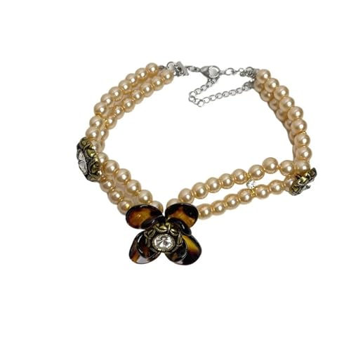 MKEMQXBEP Mode Leopard Blume Herz Perle Perlen Halskette Vintage Schlüsselbein Kette(S2 1pc) von MKEMQXBEP