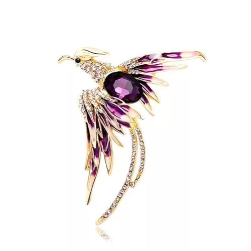 MKEMQXBEP Modische Strass-Phönix-Brosche mit langem Schwanz, exquisites Accessoire for Kleidung und Taschen(Purple 1PC) von MKEMQXBEP