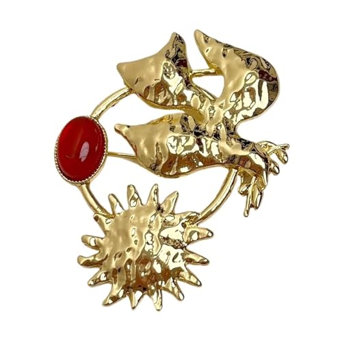 MKEMQXBEP Retro Golden Life Symbol Brosche Weibliche Anzug Pin(RED 1PC) von MKEMQXBEP