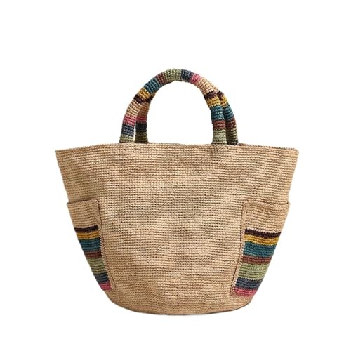 MKEMQXBEP Sommer Farbstreifen Raffia Strand Schultertasche Handarbeit gewebt Rattan Taschen von MKEMQXBEP
