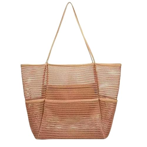 MKEMQXBEP Sommer Strandtasche for Handtücher Mesh langlebige Reise Handtasche Spielzeug Unterwäsche Schwimmen Aufbewahrungstasche(Khaki color 1PC) von MKEMQXBEP