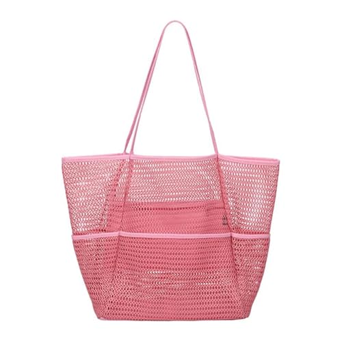 MKEMQXBEP Sommer Strandtasche for Handtücher Mesh langlebige Reise Handtasche Spielzeug Unterwäsche Schwimmen Aufbewahrungstasche(PINK 1PC) von MKEMQXBEP