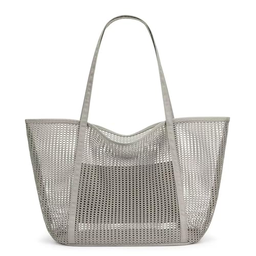 MKEMQXBEP Strand-Netz-Einkaufstasche for Damen, Schultertasche for Schwimmurlaub(Grey 1pc) von MKEMQXBEP
