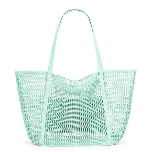 MKEMQXBEP Strand-Netz-Einkaufstasche for Damen, Schultertasche for Schwimmurlaub(Light green 1pc) von MKEMQXBEP