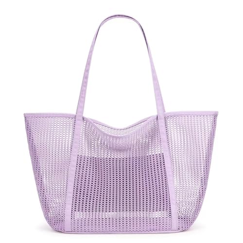 MKEMQXBEP Strand-Netz-Einkaufstasche for Damen, Schultertasche for Schwimmurlaub(Purple 1PC) von MKEMQXBEP