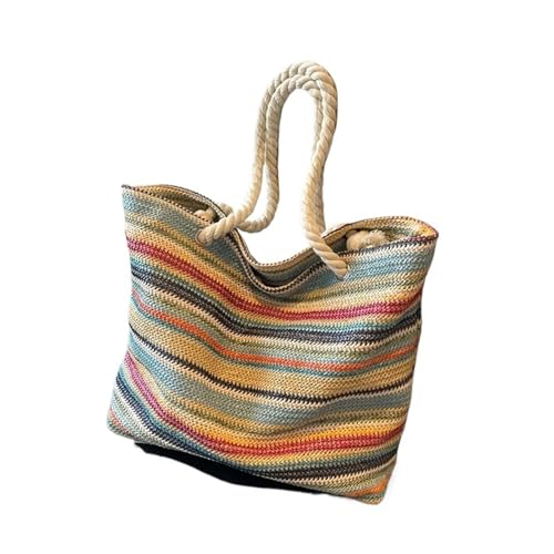 MKEMQXBEP Stroh Stoff Gewebt Design Frauen Tragetaschen Regenbogen Farbe Große Kapazität Sommer Strand Schulter Shopper Tasche von MKEMQXBEP
