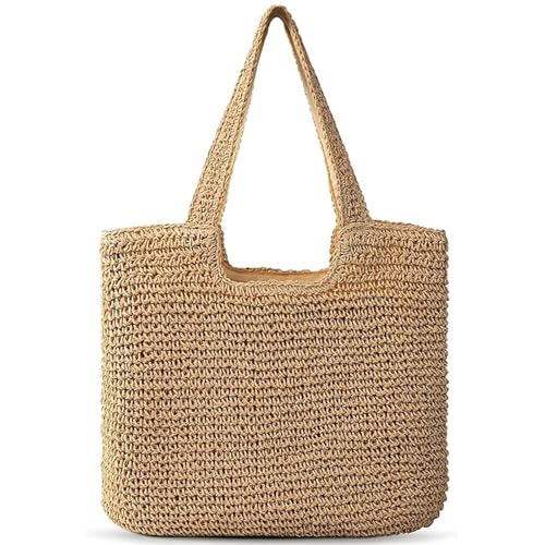MKEMQXBEP Stroh Strand Tasche Frauen Gewebt Schulter Taschen Boho for Sommer Strand Reise(Kahki 1PC) von MKEMQXBEP