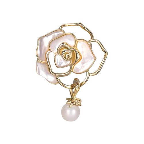 MKEMQXBEP Trendy Weiße Emaille Blumenbrosche for Frauen Elegante Imitation Perle Perlen Quaste Anstecknadeln Pflanze Abzeichen Schmuck von MKEMQXBEP
