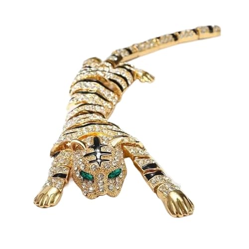 MKEMQXBEP Übertrieben Frauen Männer Klassische Tiger Kristall Brosche Abzeichen Tier Anzug Mantel Pin Zubehör Geschenk(Gold and Green Eyes 1PC) von MKEMQXBEP