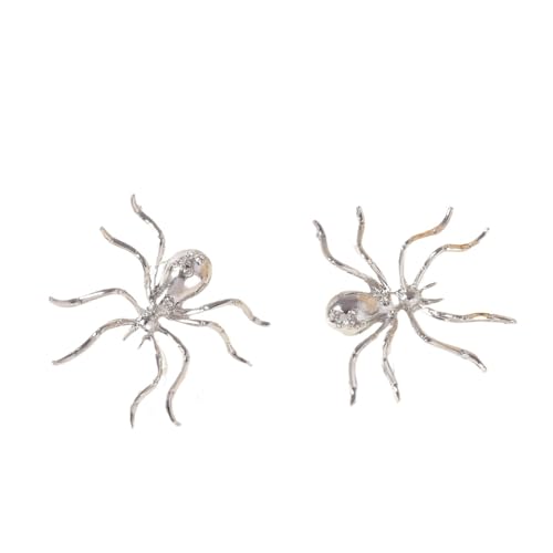 Persönlichkeit übertrieben Legierung Spinne Tier Ring Ohrringe Brosche Halskette Armband for Frauen(EARRINGS SILVER 1PC) von MKEMQXBEP