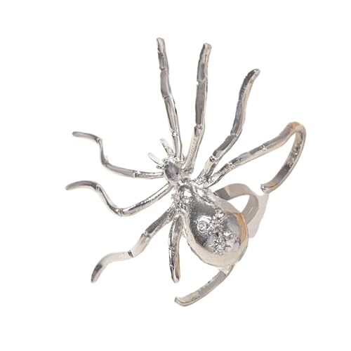 Persönlichkeit übertrieben Legierung Spinne Tier Ring Ohrringe Brosche Halskette Armband for Frauen(RING SILVER 1PC) von MKEMQXBEP