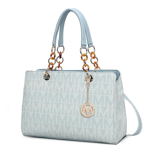 MKF Collection Crossbody Satchel Tote Handtasche für Damen Schultertaschengurt - PU Leder Pocketbook - Top Handle Woman Purse, Ansera Hellblau, Large von MKF Collection