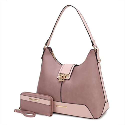 MKF Collection Hobo Bag für Damen & Handgelenk-Geldbörsen-Set, veganes Leder, Handtaschen-Set, Schultertaschen von Mia K, Cb Graciela Mauve-Blush von MKF Collection