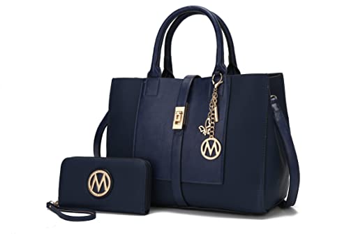 MKF Collection Mia K Damen Tote Bag mit Handgelenktasche, veganes Leder, Umhängetasche, Handtaschen-Set, Crossbody-Tasche, Solid Navy, Large von MKF Collection