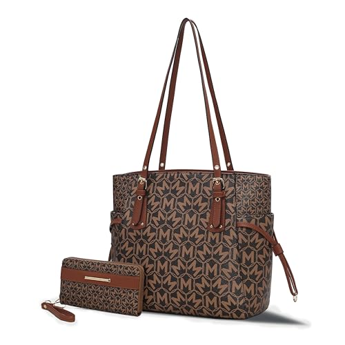 MKF Collection Mia K Damen Tragetasche und Geldbörse, Monogramm, veganes Leder, 2-teiliges Handtaschen-Set, M Cognac, Large von MKF Collection