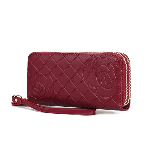 MKF Collection Mia K Geldbörse mit Handgelenkschlaufe für Damen, Lederarmband mit Kartenfächern, Honig-Burgunderrot, Casual von MKF Collection