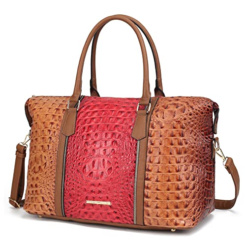 MKF Collection Reisetasche für Damen, Krokodilprägung, veganes Leder, groß, für Übernachtungen, modisch, Wochenend-Handgepäcktaschen, Rabe Cognac, Large, Rabe von MKF Collection