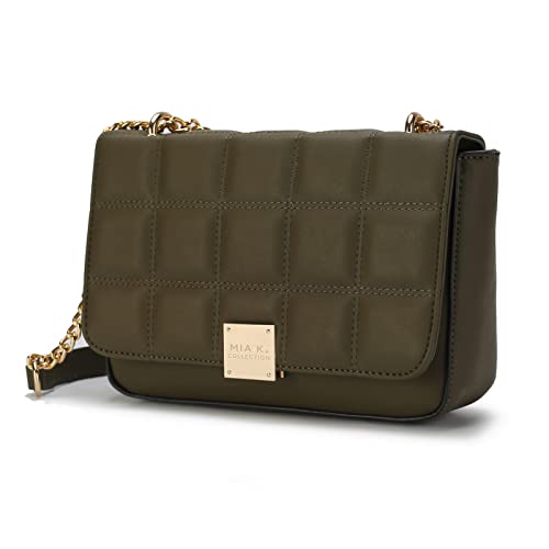 MKF Collection Schultertasche für Damen, veganes Leder, gesteppt, modische Handtasche, Crossbody-Geldbörse, Nyra Olivgrün, Large von MKF Collection