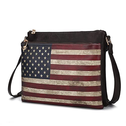 MKF Collection Umhängetasche mit amerikanischer Flagge für Frauen, patriotische Geldbörse, Kuriertasche, American Pride, Crossover-Handtasche, Madeline Chocolate, Medium von MKF Collection