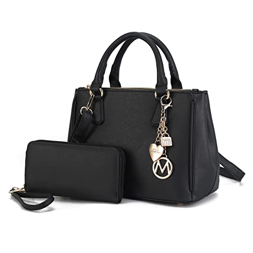 MKF Collection Umhängetaschen für Damen mit Handgelenk, veganes Leder, Schultertasche, Handtasche, Geldbörse, Ruth Black, Large von MKF Collection