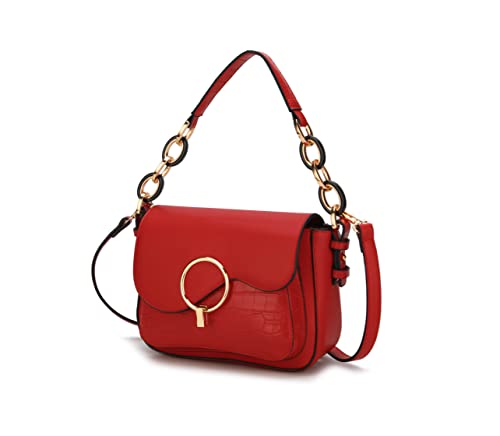 MKF Crossbody Taschen für Damen - PU Leder Pocketbook Handtasche - Medium Side Messenger Purse Schultergurt, Rot (Schlangenrot), Medium von MKF Collection