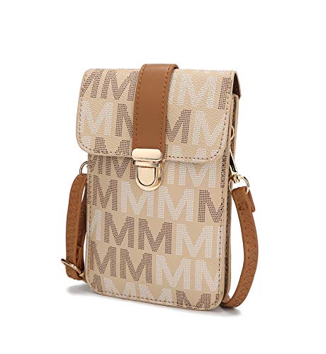 MKF Kleine Crossbody Handytasche für Frauen Mode Drehverschluss - PU Leder Handytasche Verstellbarer Schultergurt, Lulu Beige, Small von MKF Collection