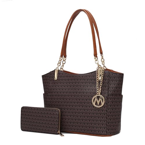 MKF Umhängetasche für Damen & Geldbörse Set PU Leder Tote Handtasche - Top-Griff Stilvolle Satchel Pocketbook, Savannah Brown, Large von MKF Collection