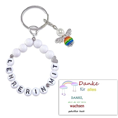 MKISHINE Silber Herz-Schlüsselanhänger mit Jadeperlen für Damen - Lehrerin Geschenk von MKISHINE