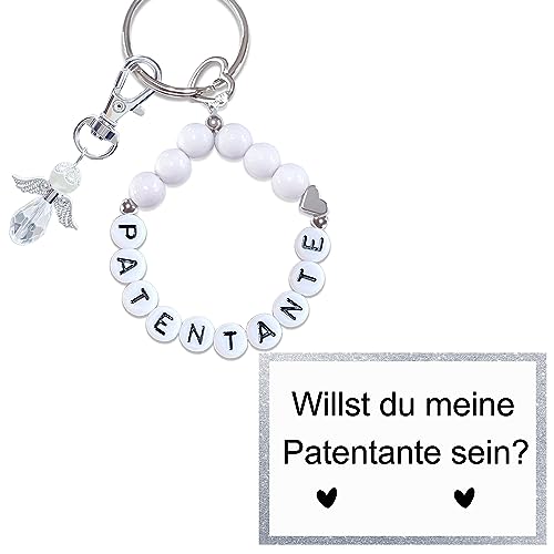 MKISHINE Patentante Taufpatin fragen Herz-Schlüsselanhänger Silber mit Jadeperlen Geschenk Taufe Geburt Baby von MKISHINE