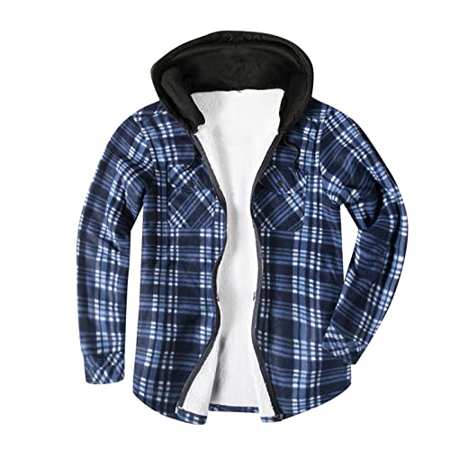 Flanellhemden Männer Kariertes Flanellhemd Regular Fit Winterjacke mit Kapuze Karohemd Langarm Holzfällerhemd Fleecefutter Mantel Karierthemd Übergangsjacke Langarmhemd Arbeitshemd Markenhemd von MKIU9