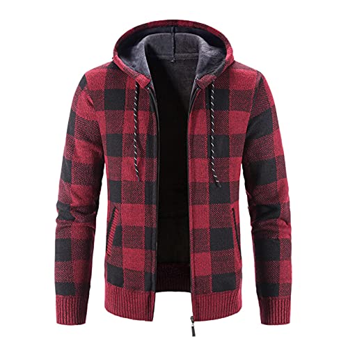 Hemd Herren Langarm Blau Flanellhemd Regular Fit Winterjacke mit Kapuze Karohemd Langarm Holzfällerhemd Fleecefutter Mantel Übergangsjacke Kariert Hemd Modisch Herbstjacke Arbeitshemd Markenhemd von MKIU9