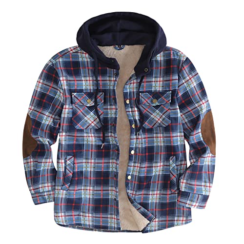 Hemd Herren Oversized Flanellhemd mit Kapuze Regular Fit Winterhemd Holzfällerhemd Innenfutter Hemdjacke Karohemd Mode Causal Herbstjacke Button Down Karierthemd Große Größe Thermohemd Weich Cordhemd von MKIU9