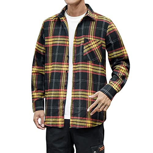 Hemden Herren Langarm Winterjacke Normale Passform Flanellhemd Winterhemd Karohemd Langarm Holzfällerhemd Fleecefutter Mantel Button Down Karierthemd Übergangsjacke Bequem Weich Herrenhemd Thermohemd von MKIU9