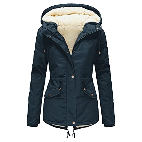 MKIU9 Funktionsjacke Damen 3 In 1 Winterjacke Lang Warm Gefüttert Winterparka Wintermantel Warme Steppjacke Steppmantel Sweatshirt Langarm Hoodie Kapuzenpullover, M, Marine von MKIU9