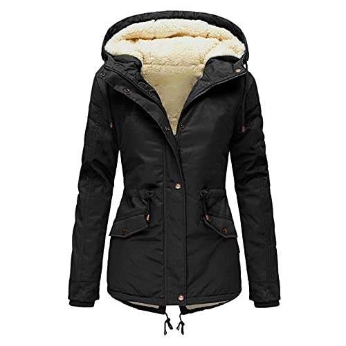 MKIU9 Funktionsjacke Damen 3 In 1 Winterjacke Lang Warm Gefüttert Winterparka Wintermantel Warme Steppjacke Steppmantel Sweatshirt Langarm Hoodie Kapuzenpullover, Schwarz, L von MKIU9