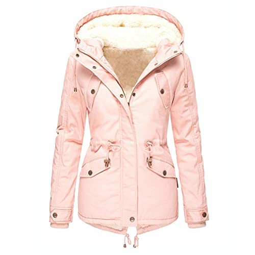 MKIU9 Strickjacke Damen Große Größen Wintermantel Herbstjacke Loose Fit Windjacke Trachtenjacke Baggy Fleece Jacke Motorradjacke Weich Sportjacke Freizeitjacke Kapuzenpullover Damenjacke, 5*1-rosa, M von MKIU9