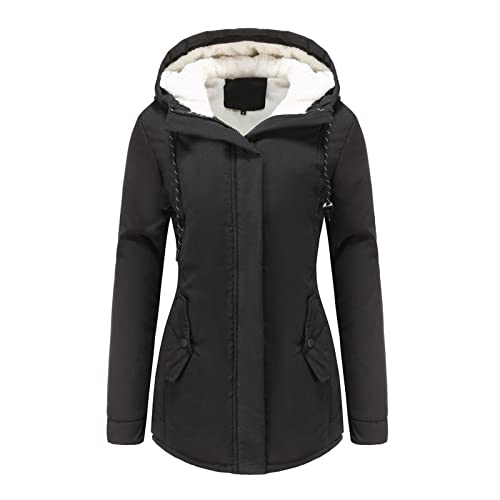 MKIU9 Sweatjacke Damen mit Kapuze Oversize Steppmantel Steppjacke Causal Slim Softshell Sweatshirt Winter Jacke Herbstjacke Warm Outdoorjacke Gefüttert Hoodie Windbreaker Langjacke, A2-schwarz von MKIU9