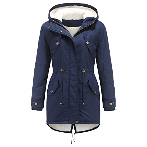 MKIU9 Winterjacke Damen, Wintermantel Damen Gefütterter Winterparka mit Fellkapuze Winddicht Atmungsaktiv Lang Fleecejacke Damen Winter Warme Jacke Steppjacke von MKIU9