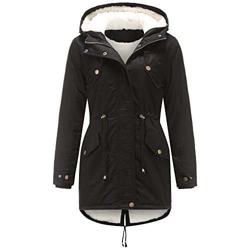 MKIU9 Winterjacke Damen, Wintermantel Damen Gefütterter Winterparka mit Fellkapuze Winddicht Atmungsaktiv Lang Fleecejacke Damen Winter Warme Jacke Steppjacke von MKIU9