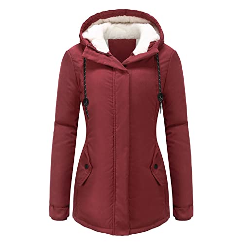 MKIU9 Wintermantel Damen Lang Sweatjacke Loose Lässige Fleecemantel Winter Herbst Jacke Softshell Sweatshirt Warm Gefüttert Mode Outwear Freizeitjacke Damenmantel, A2-rot, M von MKIU9