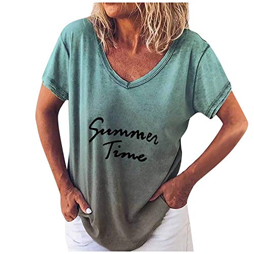 Bluse Damen Kurzarm Gradient Kurzärmelige Positionierung Oben mit V-Ausschnitt lässiger Druck T-Shirt Damenbluse für Frauen Glitzer Oberteil von MKIUHNJ