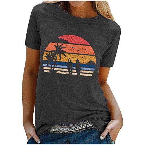 Bluse Damen Kurzarm T-Shirt Damen Schwarz KurzarmSommer Sommer Bluse Bedruckt Kurze Top-Ärmel Surfen Strand T-Shirt Frauen Hemd Damenbluse Langarmshirt Damen Große Größen von MKIUHNJ