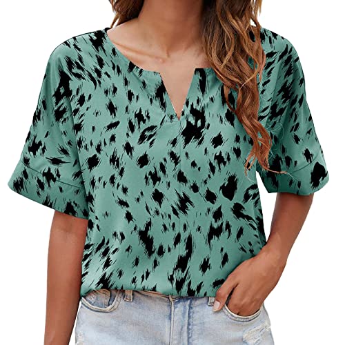 Damen T-Shirt Mit V-Ausschnitt Frauen Casual Print V-Ausschnitt Lose Kurzarm Top Bluse Neon Kleid Damen von MKIUHNJ