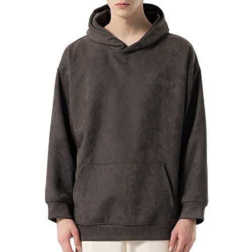 Herren Hoodie mit Taschen Hoodie Herren Frühling Und Herbst Herren Oder Damen Einfarbige Strickjacke Mit Kapuze Pullover Retro Casual Paar Mantel Herren Bekleidung Solid Herren (Dark Gray, XXL) von MKIUHNJ