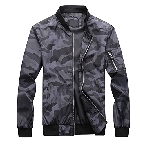 Herrenmode Business Freizeit Große Tarnjacke mit Reißverschluss T Shirt Herren Gestreift Casual Sport Herbst Winter Männer Fleecejacke mit Camouflage-Muster Angenehme Männer Freizeit (Grey, XXL) von MKIUHNJ