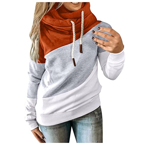Hoodies Damen Langarmshirt Damen Frauen Sweatshirt-Kapuzenpulli Kontrast solide Töpfe Casual Sweatshirt Damen Rollkragenpullover Elegant Damen Kapuzenpullover Sweatshirt Pulli (Orange, XXXL) von MKIUHNJ