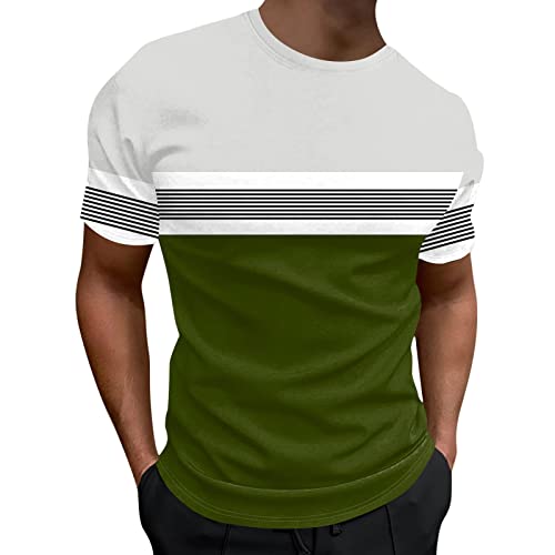 Kurzärmliges T-Shirt für Herren, Frühling und Sommer, Freizeit, atmungsaktiv, bequem, Strandwind, genäht, gestreift Schwarz Herrenuhr Männer T-Shirt Freizeitkleidung T-Shirt Slim Fit Rundhals von MKIUHNJ